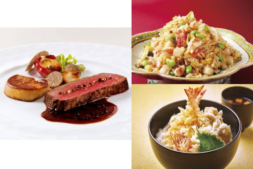 4月7日（日）選べるフェア！西洋料理「牛フィレ肉のステーキ」or 日本料理「天ぷら丼」or 中国料理「海鮮チャーハン」