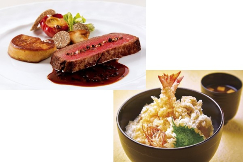 4月14日（日）選べるフェア！西洋料理「牛フィレ肉のステーキ」or 日本料理「天ぷら丼」